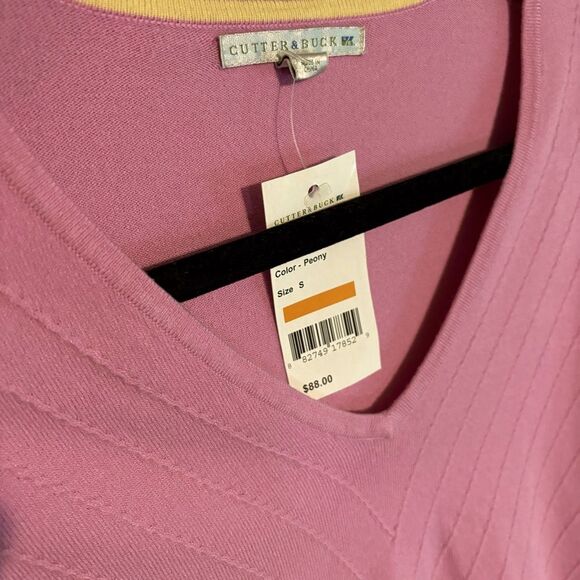 NWT Cutter & Buck Peony Purple Pink V-Neck Sweater Sz S Golf Country Club Preppy - Picture 6 of 6